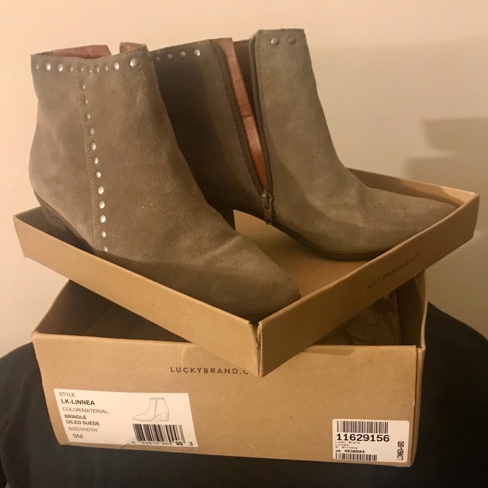 LUCKY BRAND SUEDE STUDDED ANKLE BOOTS